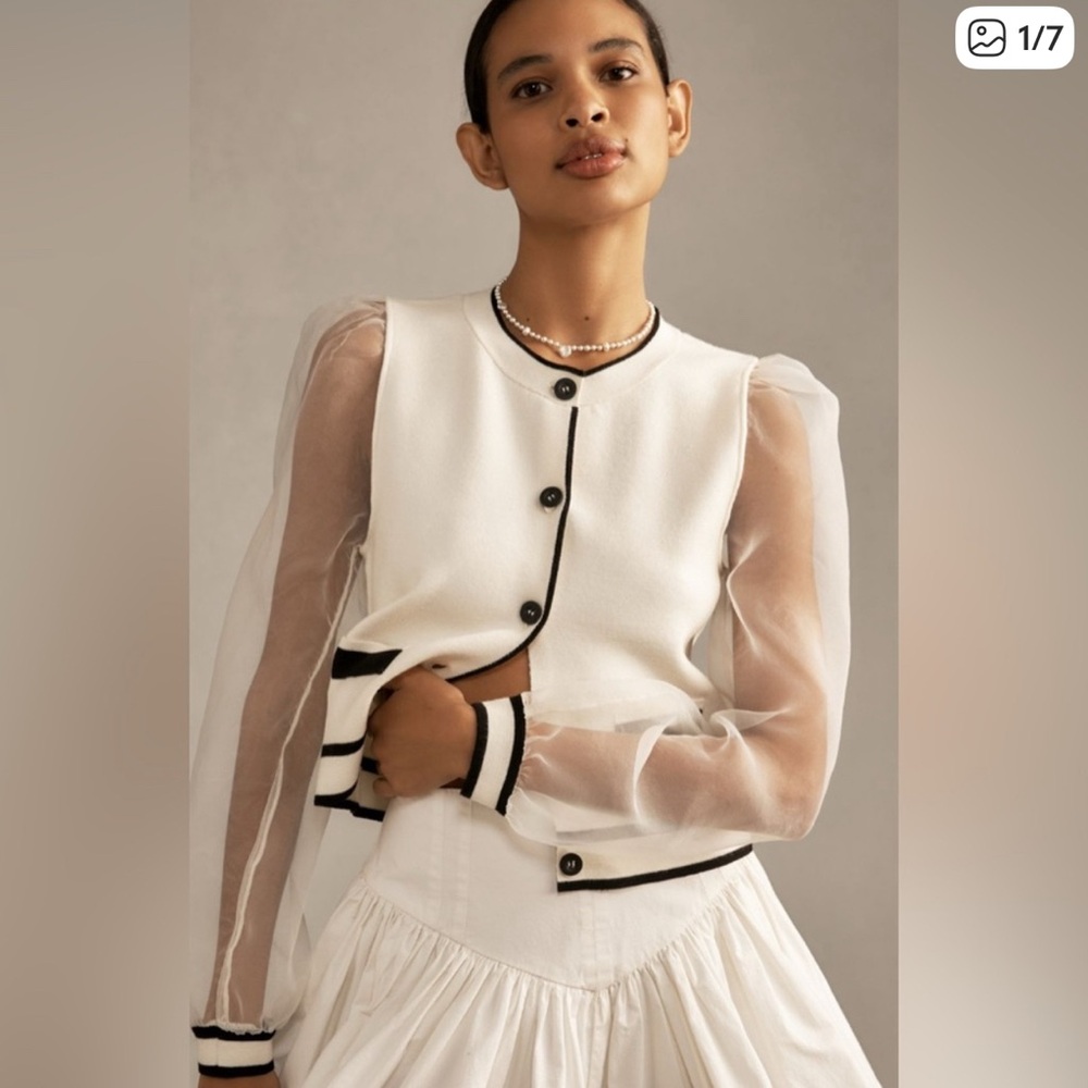 Maeve Organza-Sleeve Cardigan Sweater from Anthropologie